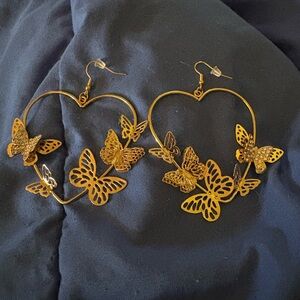 Gold Butterfly Hoop Earrings